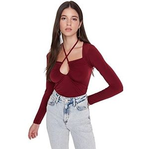 Trendyol Dames Slim fit Basic Halterneck Knit Blouse, Bordeauxrood, S, Bordeaux, S