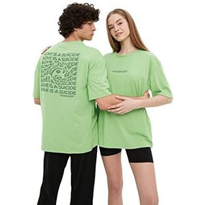 Trendyol Mannelijk Unisex Regular Standard Crew Neck Geweven T-Shirt Groen, Groen, L