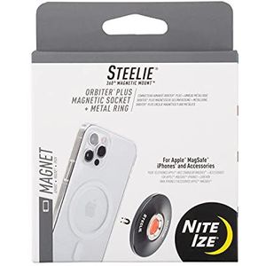 Nite Ize STOMS-01-R8 Steelie Orbiter Plus magnetische contactdoos + metalen ring, houder iPhone 12/Mini/Pro Max, autohouder werkt met MagSafe-oplader, zwart