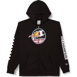 Champion Legacy Play with Graphics B (306910) - Ultra-Light Soft Compact Polyfleece Full Zip Hooded Hoody, Zwart (NBK), 13-14 jaar (XL) kinderen FW24, zwart (Nbk), 13-14 jaar