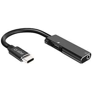 Audio-adapter met bus 3,5 mm, adapter met USB-C-stekker, USB C-bus voor opladen, metalen aansluitingen, stofkabel 9 cm lang