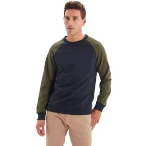 Trendyol Heren Crew Neck Colorblock Regular Sweater, Marineblauw, M, marineblauw, M