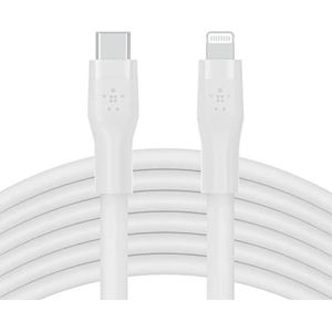Belkin BoostCharge Flex siliconen USB Type C/Lightning-kabel (3 m), MFi-gecertificeerde 20 W PD Power Delivery-snellaadkabel voor iPhone 14/14 Plus, 13, 12, Pro, Max, mini, SE, iPad en meer – Wit