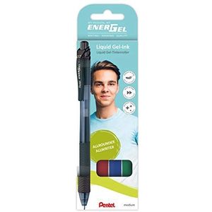 Pentel BL107-4Energel x Liquid Gel roller, 0,35 mm lijndikte, set van 4, gesorteerd met drukmechanisme