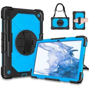 beschermhoes voor iPad 10,9 inch 2022/iPad Air 4 Generation 2020, robuuste beschermhoes met draaibare standaard, schouderriem en verstelbare handgreep, zwart/blauw