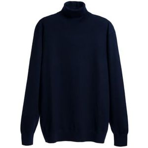Diana Studio, Heren trui met hoge kraag, basic, blauw, 100% merinowol, effen, lange mouwen, maat XL, regular fit, Blauw, XL