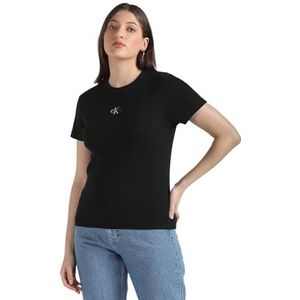 Calvin Klein Jeans Vrouwen Geweven Label Rib Regular Tee S/S Gebreide Tops, zwart, L