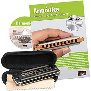 CASCHA Mondharmonica leerset inclusief hoogwaardige harmonica in C-major diatonisch, Spaanse beginners school, case en verzorgingsdoek, ideaal voor beginners en volwassenen