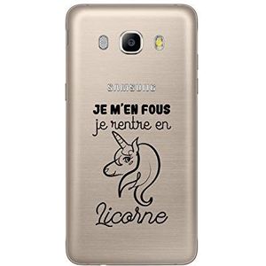 Zokko Beschermhoes voor Galaxy J5 2016, met opschrift 'Je M'en Fous Je Gepensioneerde en Eenhoorn - zacht, transparant, inkt zwart