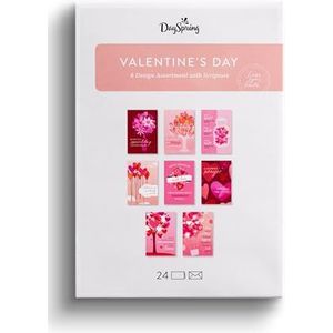 DaySpring - Valentijnsdag Assortiment - Hartjes met Liefde - 8 Design Assortiment met Schrift - 24 Boxed Valentijnskaarten & Enveloppen (J7583)