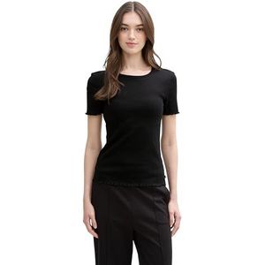 TOM TAILOR Denim Dames T-shirt met geribbelde structuur, 14482 - Deep Black, XXL