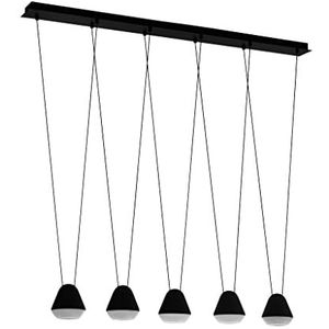 EGLO Palbieta Hanglamp, 5 lichtpunten, industrieel, modern, hanglamp van staal en kunststof in zwart, gesatineerd, eettafellamp, woonkamerlamp hangend