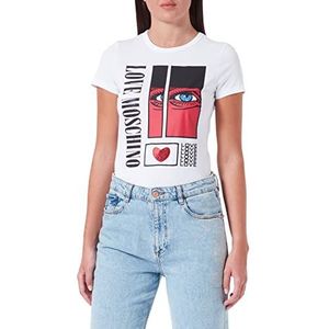 Love Moschino Dames slim fit korte mouwen met oog en pailletten print T-shirt, wit (optical white), 42