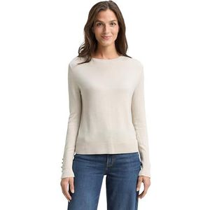Tom Tailor - Trui - Zandkleur - Met Ronde Hals en Knoop-details