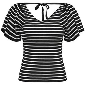 ONLY Vrouwelijk gebreid bovendeel rugdetail, Black/Stripes:cloud Dancer, XL