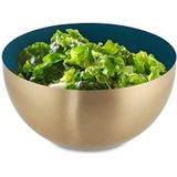 Relaxdays saladeschaal, rvs, 2 liter, ronde metalen schaal, om te bakken of serveren, keukenschaal, groen/goud