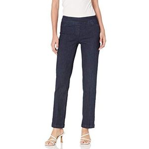 SLIM-SATION Women's Wide Band Pull-On Relaxed Leg Pant with Tummy Control, 4, Denim