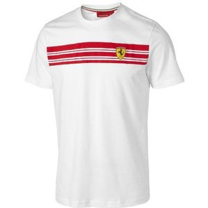 Ferrari Heren Striped Tee T-shirt, wit, XL