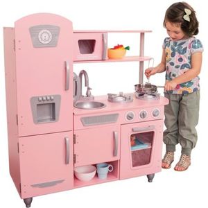 Kidkraft 53179 Vintage Houten Speelgoedkeuken Voor Kinderen, Inclusief Speelgoedtelefoon, Roze, 83.82 x 34.29 x 90.81 cm