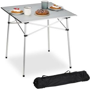 Relaxdays inklapbare tuintafel, campingtafel, 70 x 70 x 70 cm, aluminium, picknicktafel, met opbergtas, zilver