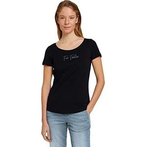 TOM TAILOR Dames T-shirt met logoprint 1031247, 14482 - Deep Black, S