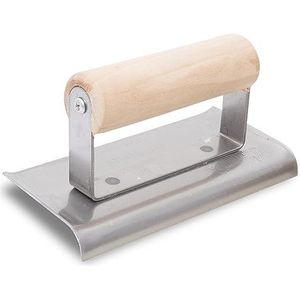 Marshalltown betonstaal randtroffel R 10mm, L 13mm, gebogen uiteinden met houten handvat van roestvrij staal, afmeting van de troffel: 152x76 mm