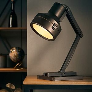 Brilliant Industriële tafellamp - decoratieve tafellamp met snoerschakelaar aan twee gewrichten instelbaar van metaal/glas, in zwart staal - 48x18cm, 99037Z46