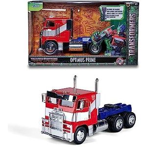 Jada Toys Transformers Optimus Prime (T7) Autotruck uit Transformers opkomst van de beesten, de Cast modelauto voor kinderen en volwassenen vanaf 8 jaar, 1:24, 27 cm, rood-blauw