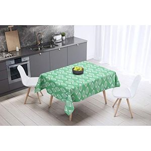 Bonamaison Tafelkleed, Anti-Mold, Sneldrogend, Waterdicht, 100% Polyester Tafellaken, Petroleum Groen, Wit, 140 x 140 Cm - Ontworpen en Vervaardigd in Turkije