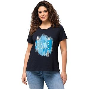 Ulla Popken, Dames, grote maten, T-shirt met print op de voorkant, blauwtinten, klassiek, marineblauw, 50/52 NL