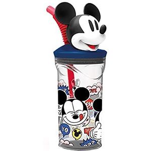 p:os Mickey 33816 Disney Mickey Mouse Drinkbeker voor kinderen met geïntegreerd rietje, deksel en 3D-figuur van ca. 360 ml inhoud, ideaal voor koude dranken