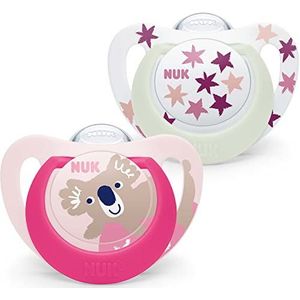 NUK Star Night & Day fopspeen voor baby's | 18-36 maanden | Lutscher in het donker | Silicone vrij BPA | Koala roze | 2 stuks