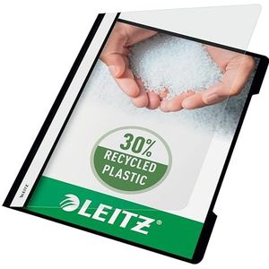 Leitz Standaard Plastic Offertemap, Capaciteit tot 250 Vellen, Transparant Dekblad, Titelstrook Over Gehele Lengte, Diagonale Uitsnijding Op Achterflap, 1 x 23,3 x 31 Centimeter, Zwart, 41910095