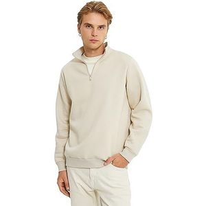 Koton Sweatshirt met lange mouwen voor heren, halve rits, hoge hals, beige (074), S