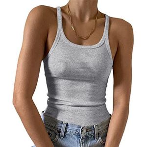 Artfish Mouwloze tanktop voor dames, nauwsluitend met ronde hals, geribbeld gebreid, basic cami-shirts, 02# Volledige lengte Heather Grey, S