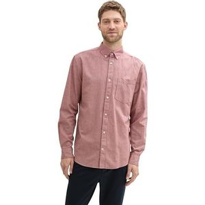 TOM TAILOR Regular fit herenhemd met geborduurd logo op de borstzak, 36441 - Dark Burgundy Chambray, M