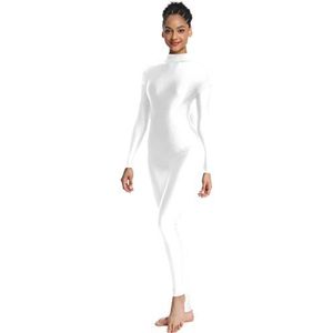 OVIGILY Volwassen Hoge hals Lange Mouw Dance Unitard voor Vrouwen Bodysuits, Wit, S