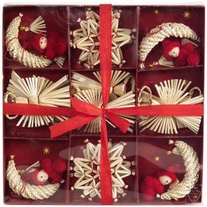 Brauns-Heitmann 83750 18-delige set kerstboom decoratie items stro rood en ecru