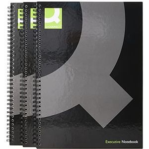 Q-Connect Hardback Wirebound Boek, A4, Zwart, Pack van 3