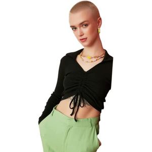 Trendyol Vrouwen Vrouw Slim Bodycon V-hals Gebreide Blouse Shirt, Zwart, XS