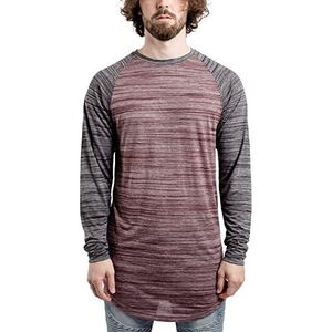 Blackskies Honkbal T-shirt met lange mouwen | Oversized Fashion Basic Sleeve Raglan Longline T-shirt voor heren L/S, Donkerrood Grijs, L