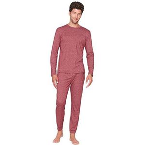 Trendyol Man effen middelste gebreide T-shirt-broek pyjama set, Bordeaux, M