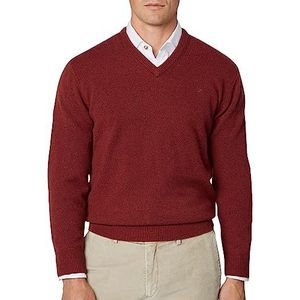 Hackett London Heren Lamswol V-hals Pullover Sweater, Rood (Baksteen), XL