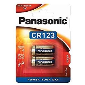 Panasonic CR123 cilindrische lithiumbatterij voor lichte apparaten met een hoge energiebehoefte zoals rookmelders, alarmsystemen, koplampen, camera's, 3V, verpakking van 2.