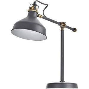 EMOS Design bureaulamp HARRY, vintage tafellamp met E27-fitting/klassieke metalen bedlamp met netsnoer/grijze retro leeslamp met verstelbare lamparm