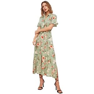 TRENDYOL Midi damesjurk, regular fit, geweven jurk, midi-hemdjurk voor dames, regular fit, geweven jurk, zeer kleurrijk, Zeer kleurrijk