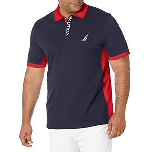 Nautica Heren Short Sleeve Color Block Performance Pique Polo Shirt Poloshirt Poloshirt, Donkerblauw, M