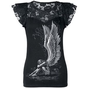 Spiral Direct Enslaved Angel voor dames - Zwart T-shirt met gelaagde kanten kap en kapmouwen