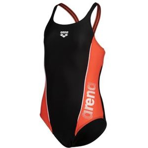 Arena Feel Thrice Swim Pro Back R badpak voor meisjes, zwart-calyspo koraalwit, 14-15 ans