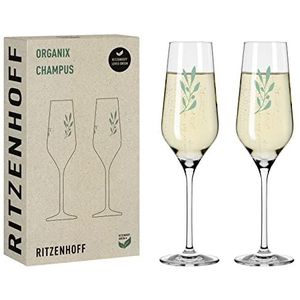RITZENHOFF 3924001 champagneglas 400 ml set van 2 Organix nr. 1 - organische kleur groen, 45% gerecycled glas - Made in Germany